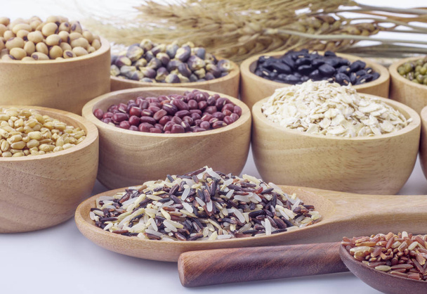 Cereal grains , seeds, beans on wooden background - Фото, зображення