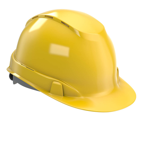 bouw helm geel op een afgelegen witte achtergrond. 3D illustratie - Foto, afbeelding