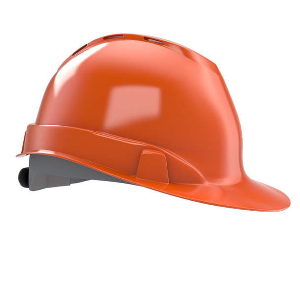 casco de construcción naranja sobre un fondo blanco aislado. ilustración 3d
 - Foto, imagen