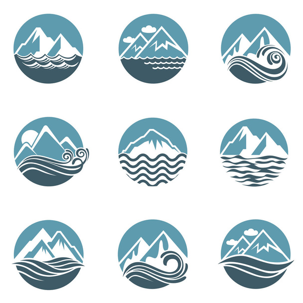 coleção com ícones abstratos de montanha e onda do mar
 - Vetor, Imagem