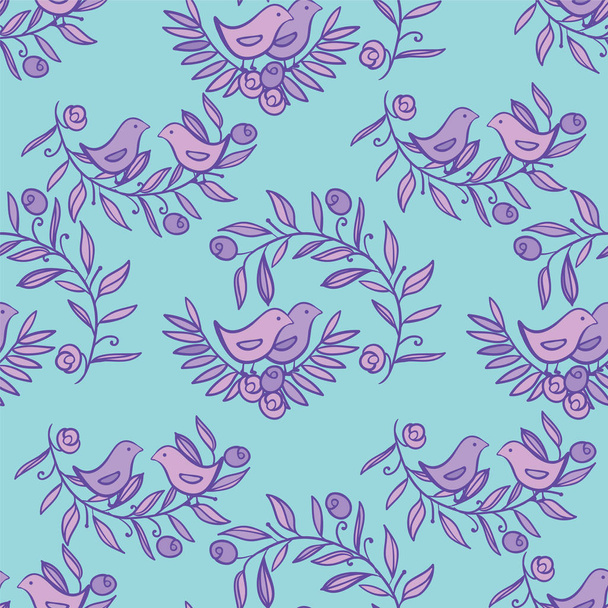 Vintage Floral Seamless Background with Birds - Foto, afbeelding