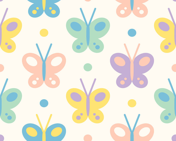 Vector vintage seamless pattern with colorful butterflies. Retro seamless pattern with butterfly - Vetor, Imagem
