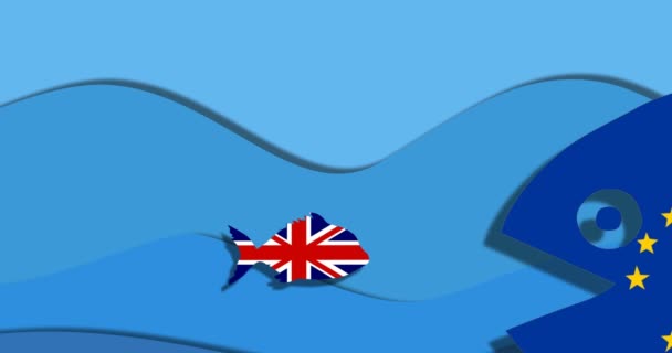 Un pequeño pez en el color de la bandera de Gran Bretaña rasgado y girando después del Brexit, animación de arte de papel
 - Imágenes, Vídeo