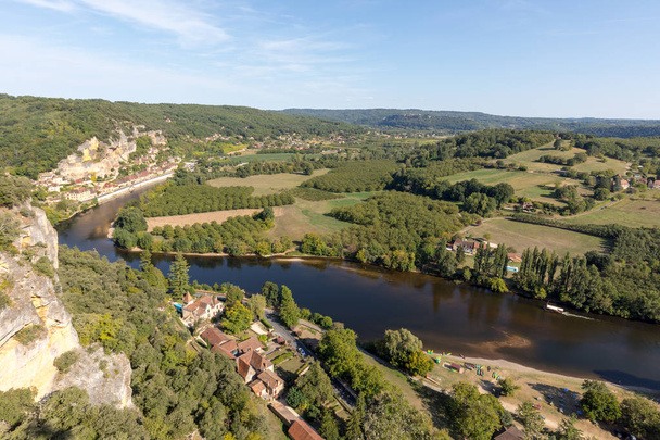  La Roque-Gageac manzaralı köy Dordogne nehri, Fransa - Fotoğraf, Görsel