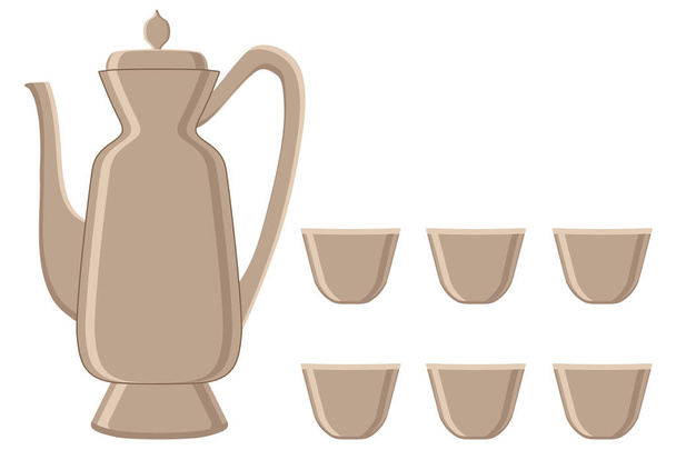 Illustration on theme big colored set different types jugs, kettles retro style. Jug pattern consisting of collection accessory beautiful kettle to beverage. Vintage jug is symbol kettle for delight. - Vector, Image