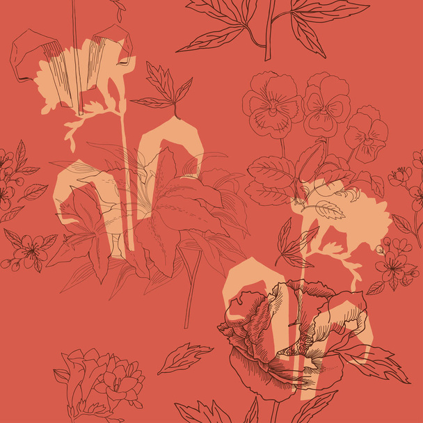  Seamless Pattern with Flowers Sketches - Vector, Image