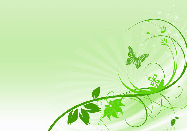 Beautiful green floral design - spring time illustration - Valokuva, kuva