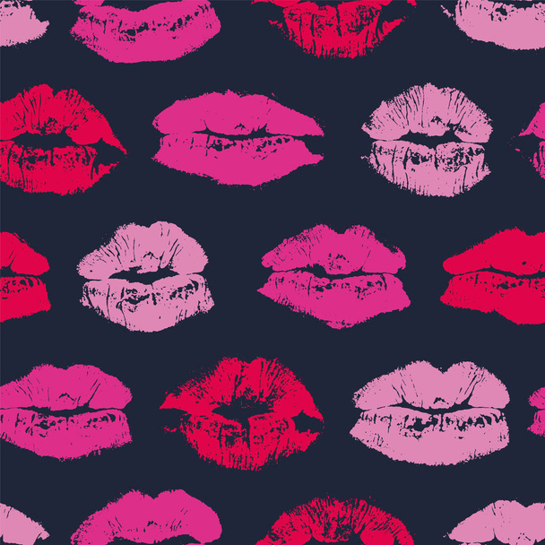 Векторный бесшовный рисунок с отпечатком поцелуя красные губы
 - Вектор,изображение