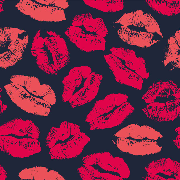 Vector seamless pattern with imprint kiss red lips - Vector, Image