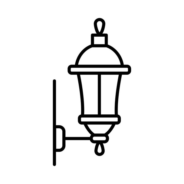 Illustrazione vettoriale in bianco e nero della lampada a sospensione a lanterna. Icona della linea di apparecchi di illuminazione per esterni e interni. Oggetto isolato su sfondo bianco
 - Vettoriali, immagini