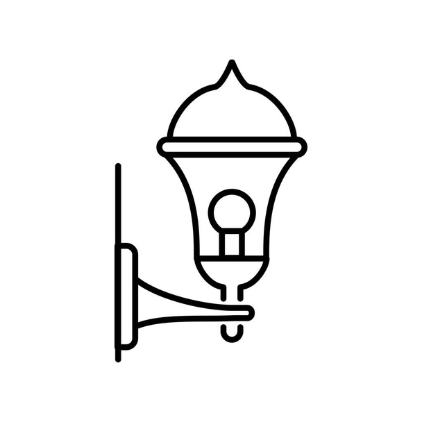 Black & white vector illustration of wall sconce lantern lamp. Line icon of outdoor & indoor light fixture. Isolated object on white background - Vector, Image