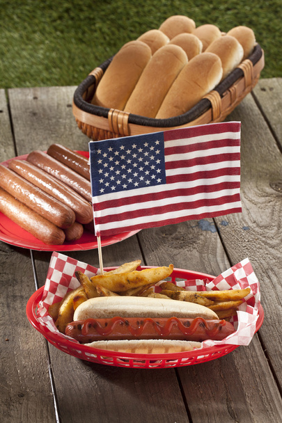american hotdog sandwich and fries - Photo, Image