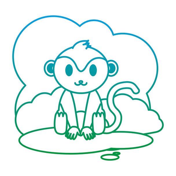 degraded line cute monkey wild animal in the landscape vector illustration - Vector, Image