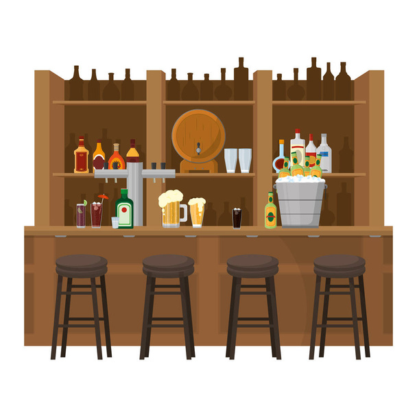 bar liquor beverages with chairs objects vector illustration - Vector, Image
