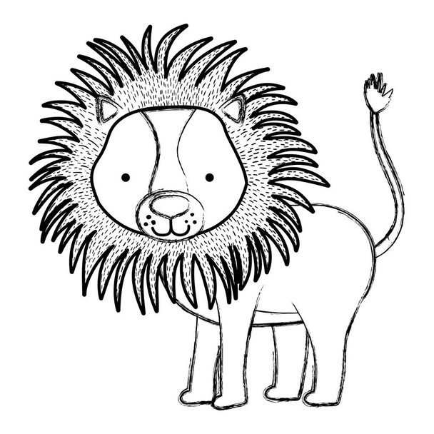 grunge cute male lion wild animal vector illustration - ベクター画像