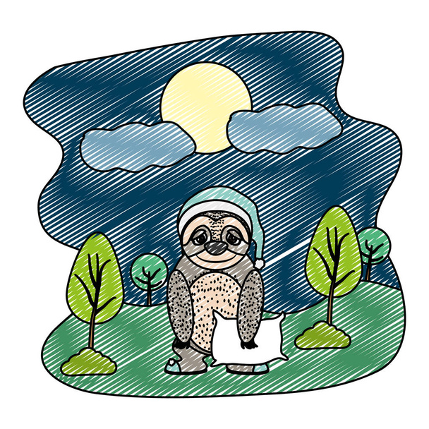 doodle bradipo animale con cappello e cuscino nel paesaggio vettoriale illustrazione
 - Vettoriali, immagini