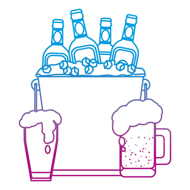 氷バケットのベクトル図の中でラインのビール瓶を低下 - ベクター画像