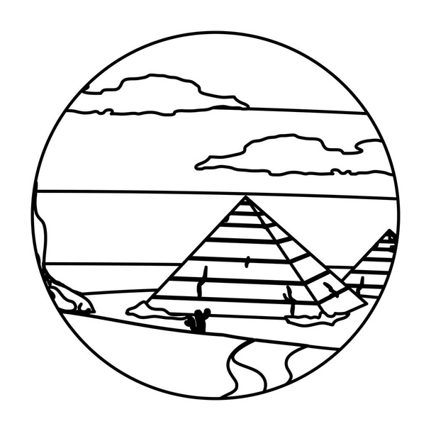 línea pirámide de Egipto desierto con ilustración vector paisaje cactus
 - Vector, Imagen