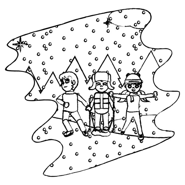 grunge bambini giocare nella neve e inverno vettore illustrazione
 - Vettoriali, immagini