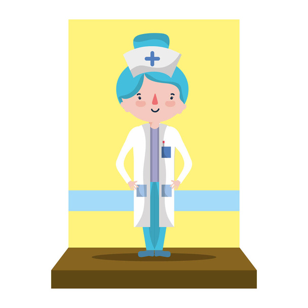 enfermeira bonito com penteado e profissional uniforme ilustração vetorial
 - Vetor, Imagem