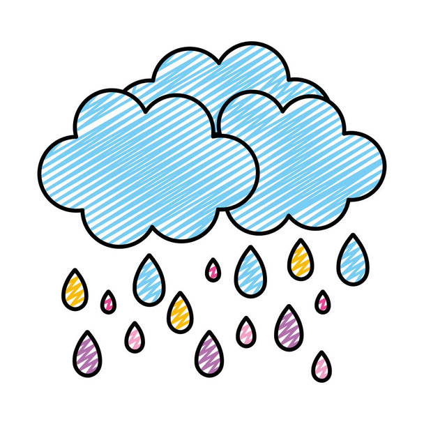 Doodle Natur flauschige Wolke Regen Wetter Vektor Illustration - Vektor, Bild