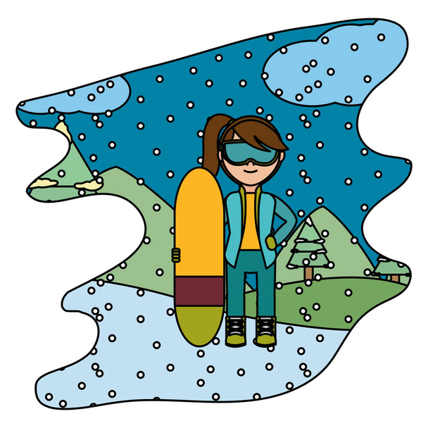 fille de couleur avec planche de ski en hiver illustration vectorielle météo
 - Vecteur, image