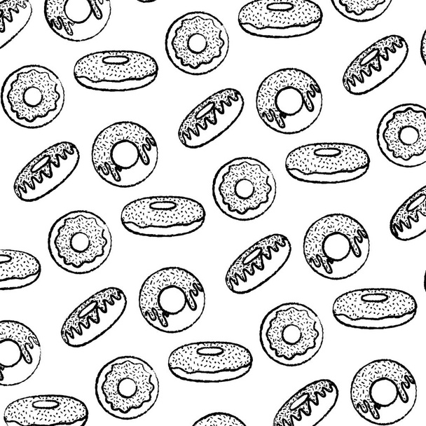 grunge tasty donuts desserts pastry background vector illustration - Vetor, Imagem