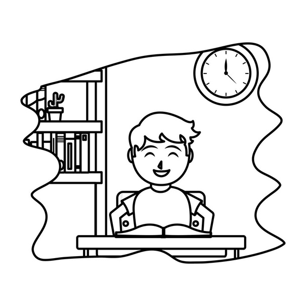 línea niños felices en el escritorio con ilustración vectorial libro abierto
 - Vector, Imagen