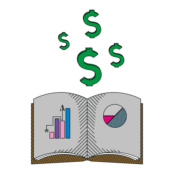 livro com barra estatística e diagrama finanças ilustração vetor
 - Vetor, Imagem