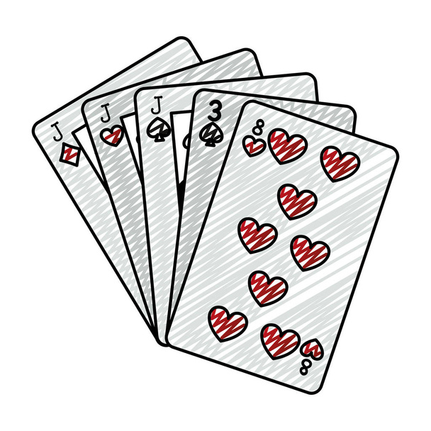 Doodle tři milý casino karty hry vektorové ilustrace - Vektor, obrázek