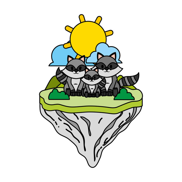 color familia mapache animal en flotador animal vector ilustración
 - Vector, imagen