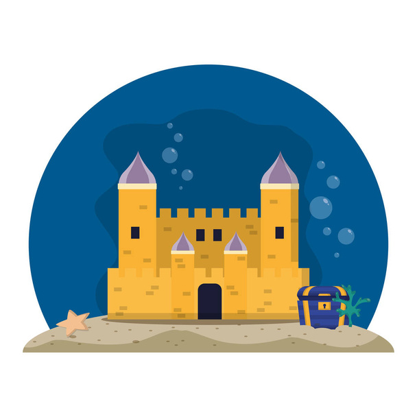 средневековый замок с сундуком под водными векторными иллюстрациями
 - Вектор,изображение