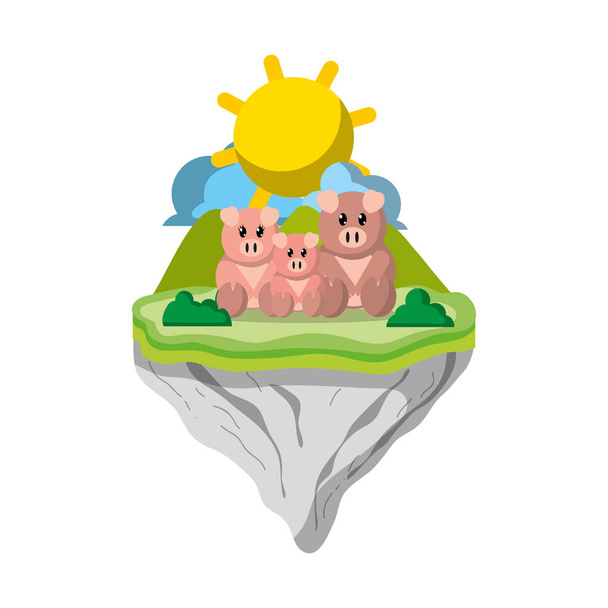 familie varken dier in float dierlijke vectorillustratie - Vector, afbeelding