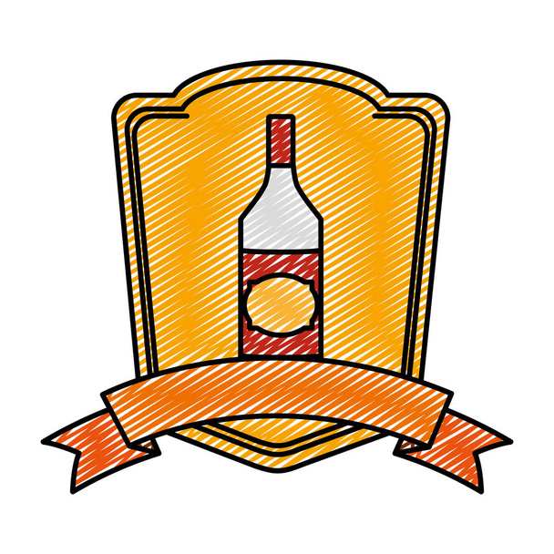 doodle schnapps liquor bottle beverage emblem vector illustration - Vector, Image