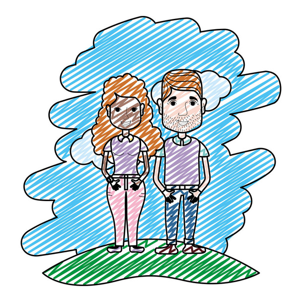 doodle linda mujer y hombre pareja con casual ropa vector ilustración
 - Vector, imagen