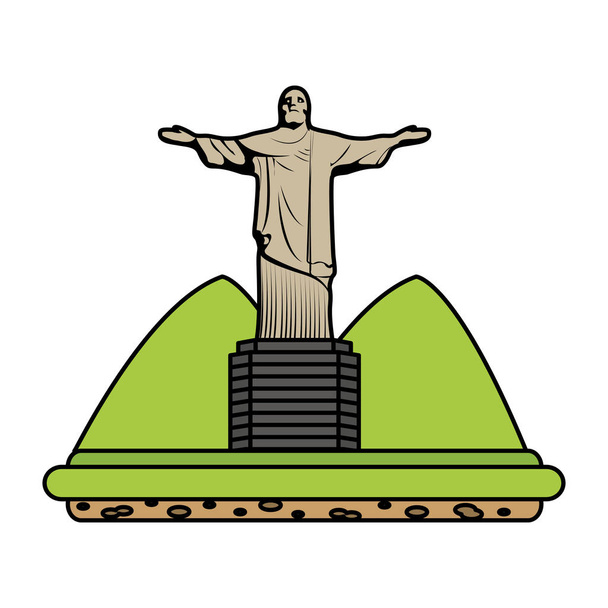 color cristo religion statue with mountains landscape vector illustration - Vector, Image
