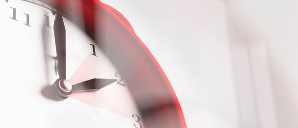 European daylight saving time end. Red alarm clock close up on white background, banner, copy space. 3d illustration - Photo, Image