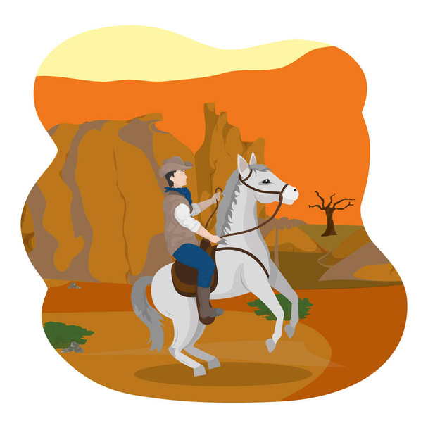 hombre equitación caballo en el cañón desierto vector ilustración
 - Vector, imagen