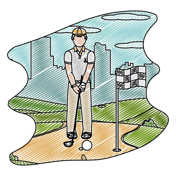 doodle homem jogar golfe esporte com uniforme vetor ilustração
 - Vetor, Imagem
