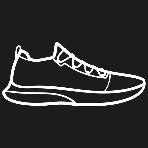 Mooie handgetekende pictogram van een running sneaker in donkere achtergrond geschetst - Vector, afbeelding