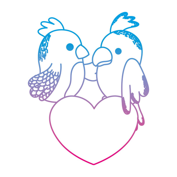 degraded line couple parrot animal together in the heart vector illustration - Vector, afbeelding