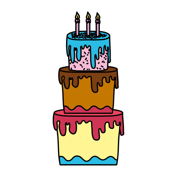 styl wektor ilustracja kolor duży tort z trzech pięter - Wektor, obraz