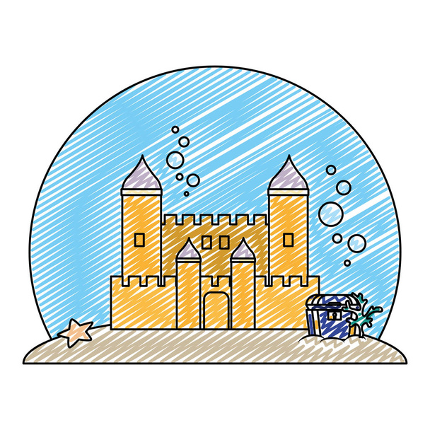 Doodle středověký hrad kazetovým pod vodou vektorové ilustrace - Vektor, obrázek