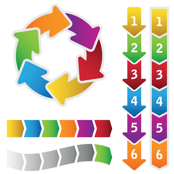 Diagrama de círculo colorido e um conjunto de setas de gráfico
 - Vetor, Imagem