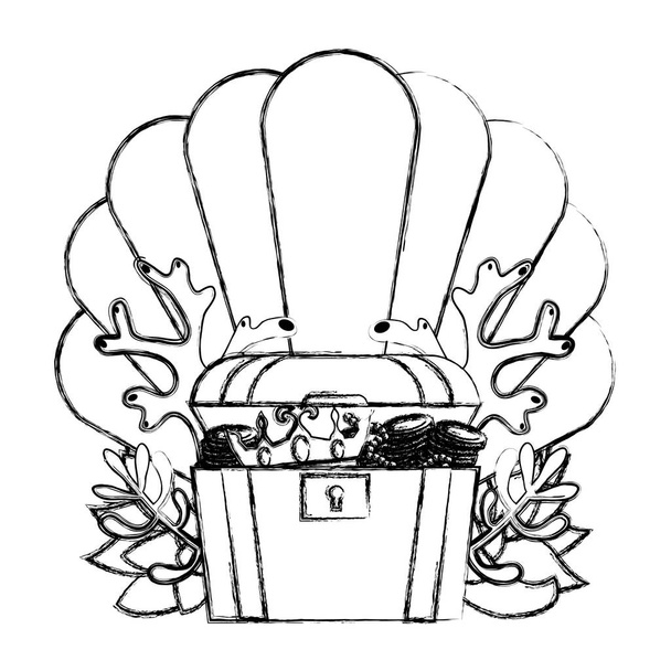 грандиозное сокровище с водорослями и векторной иллюстрацией в стиле раковины
 - Вектор,изображение