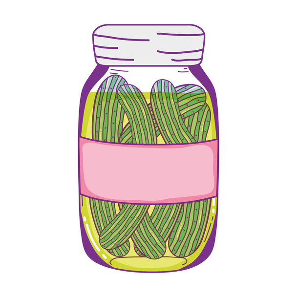mason jar with cucumber vegetables preserve vector illustration - Vector, Image