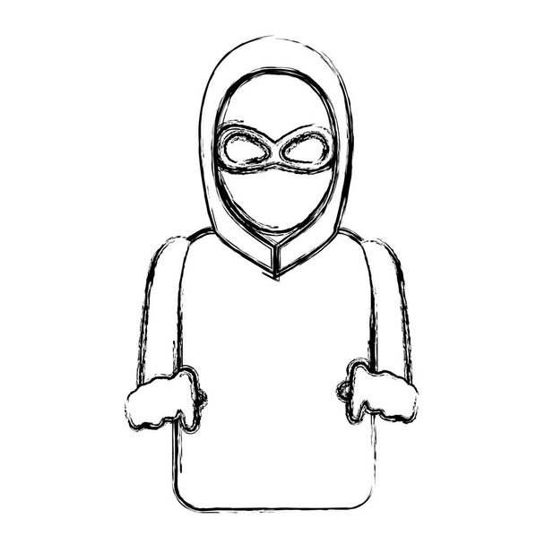grunge thief with criminal mask and jacket hood vector illustration - Vector, Image
