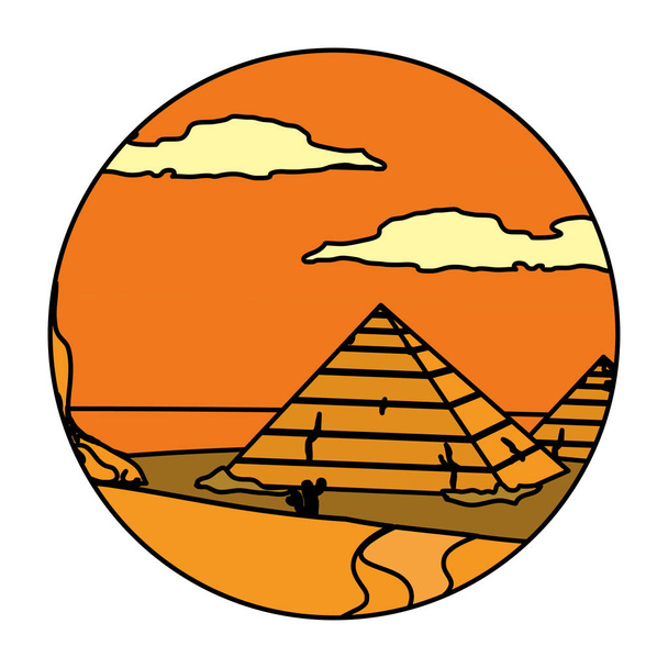 szín sivatagi egyiptomi piramis kaktusz táj vektoros illusztráció - Vektor, kép