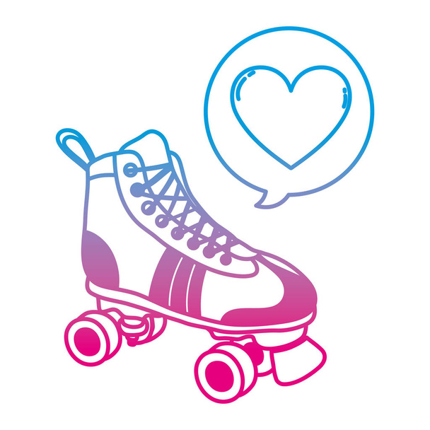 degraded line roller skate style with heart inside chat bubble vector illustration - Vector, Image