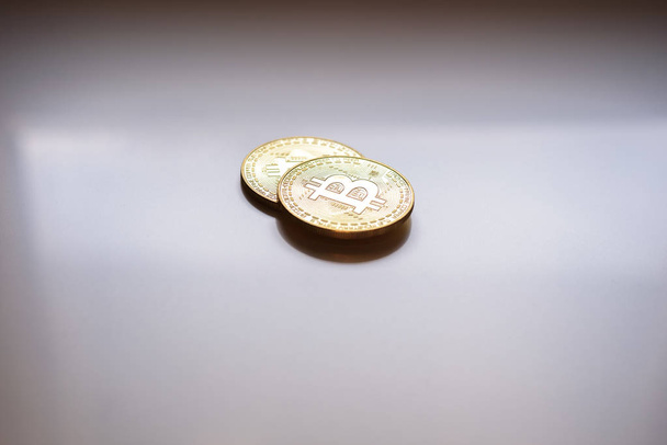 Two cryptocurrencies golden bitcoin, new economy, with negative space. - Photo, Image